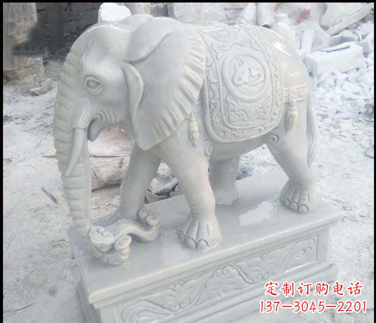 聊城汉白玉吉祥鼻卷如意的大象石雕