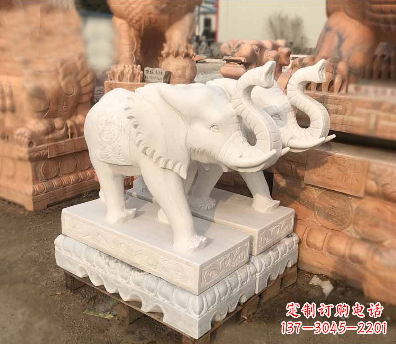 聊城汉白玉吉祥如意大象门口镇宅招财石雕