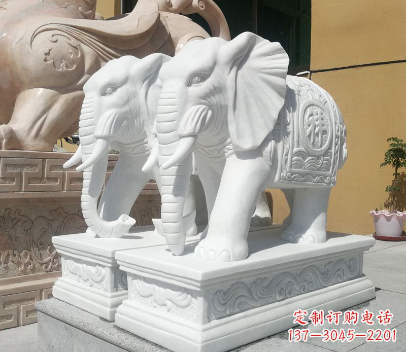 聊城汉白玉吉祥如意门口招财大象石雕