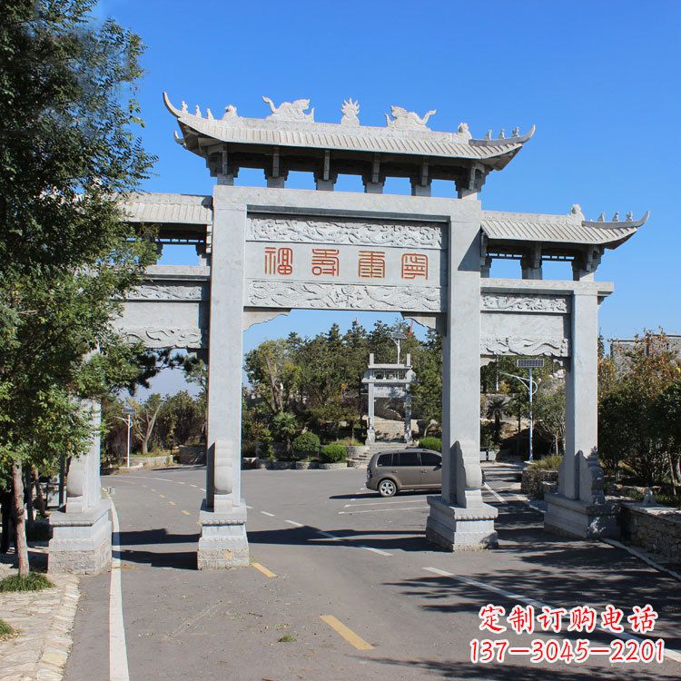聊城汉白玉景区入库石雕牌坊