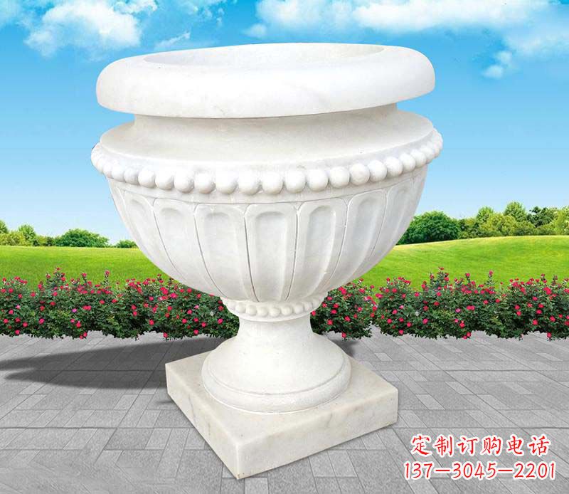 聊城精美汉白玉花盆雕塑