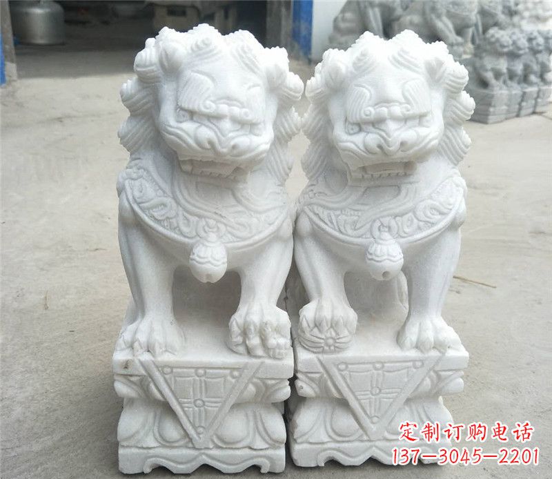 聊城定制精美的汉白玉酒店吉祥狮子门墩