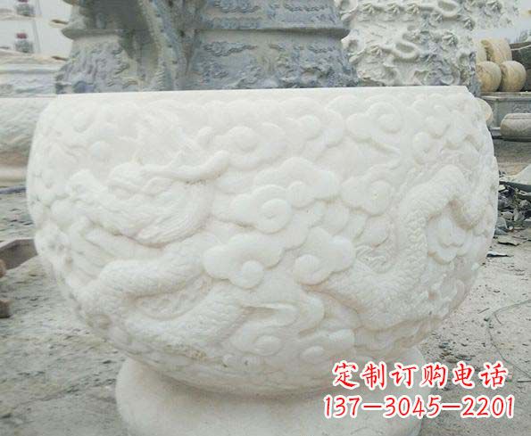 聊城汉白玉龙浮雕招财水缸,让你家居多一份福气
