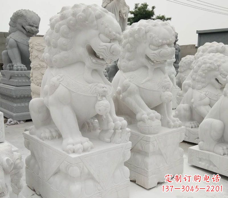 聊城汉白玉门口看门踩球北京狮子石雕