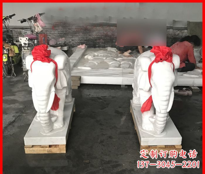 聊城汉白玉门口招财小象石雕