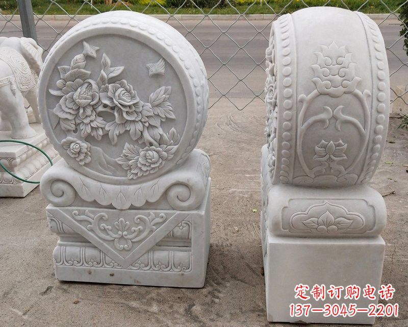 聊城汉白玉牡丹花浮雕门墩