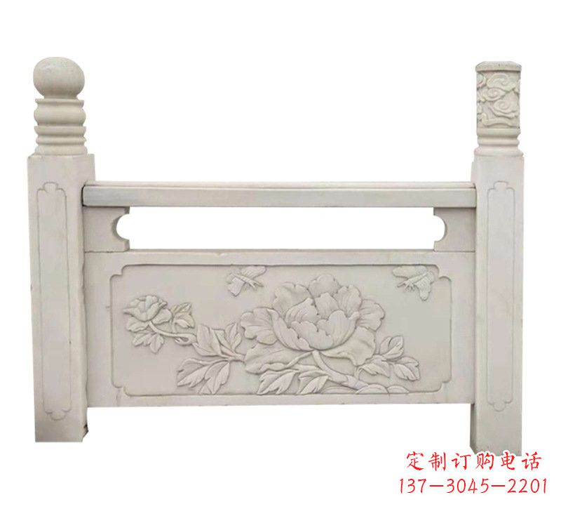 聊城汉白玉牡丹花浮雕栏板