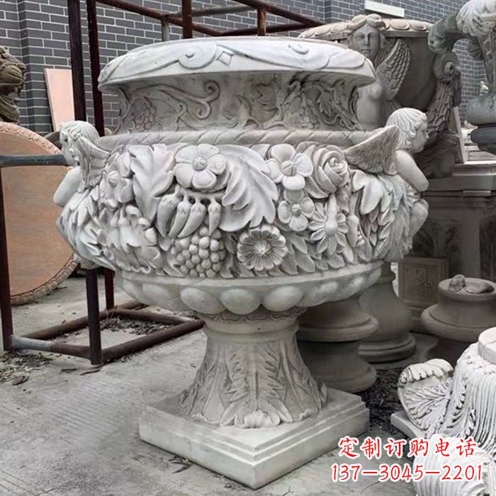 聊城汉白玉欧式人物花盆雕塑