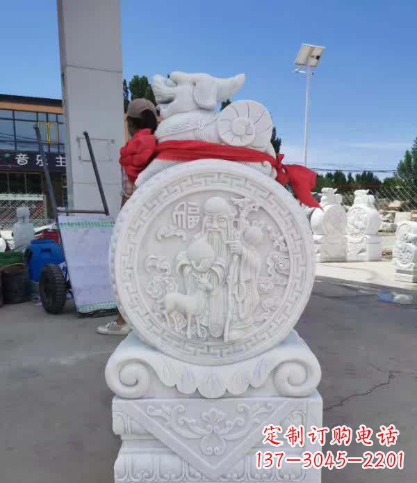 聊城汉白玉貔貅石门墩雕塑