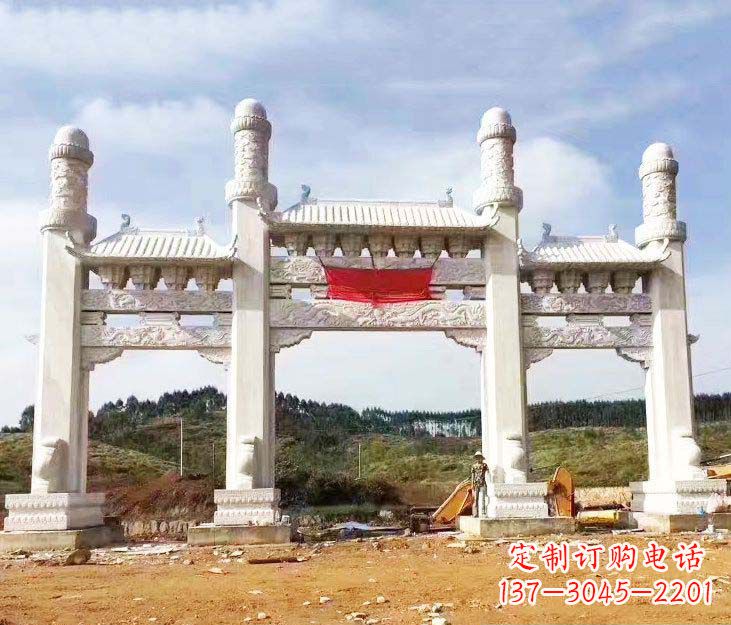 聊城汉白玉三门牌坊石雕