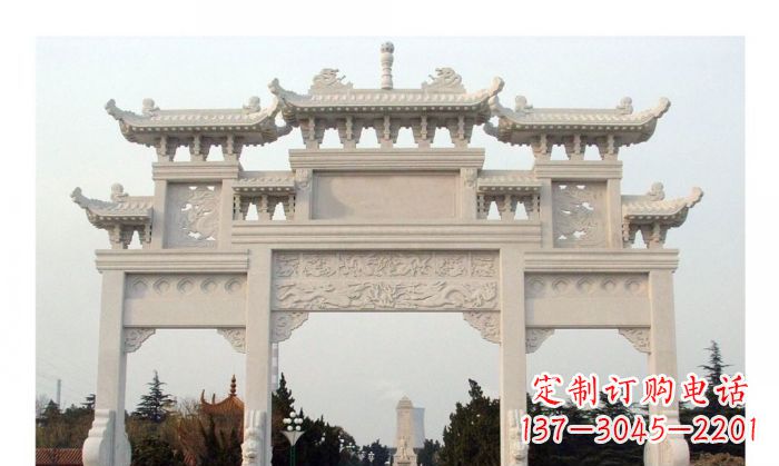 聊城汉白玉三门石雕牌坊