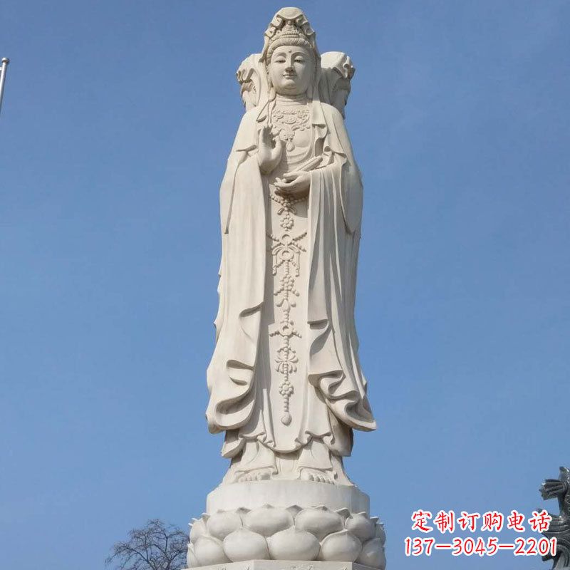 聊城汉白玉三面观音石雕佛像