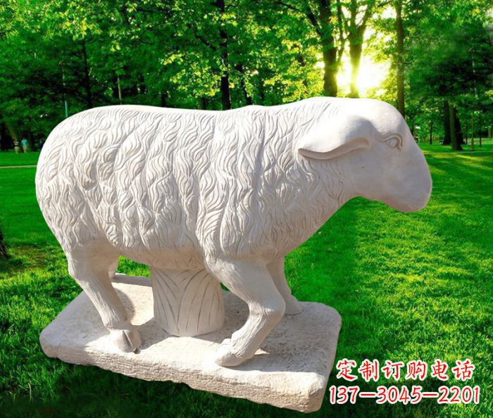 聊城中领雕塑的汉白玉山羊石雕是一件雕刻精美的…