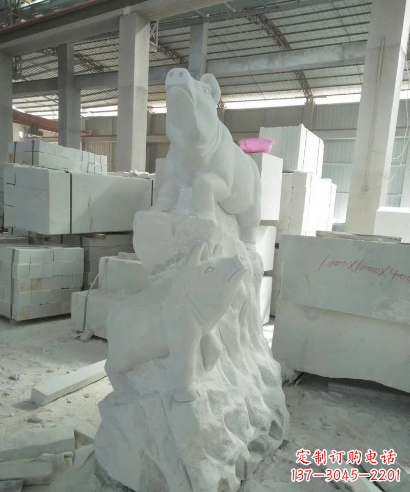 聊城瑞颜祥彩汉白玉生肖猪雕塑