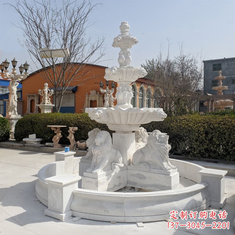 聊城汉白玉狮子喷泉雕塑