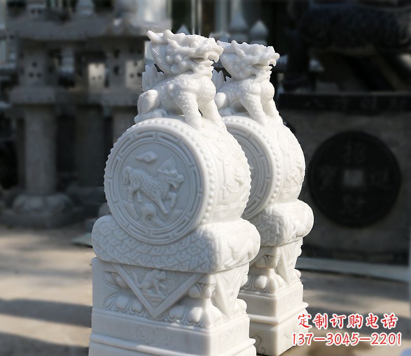 聊城汉白玉狮子辟邪门墩雕塑