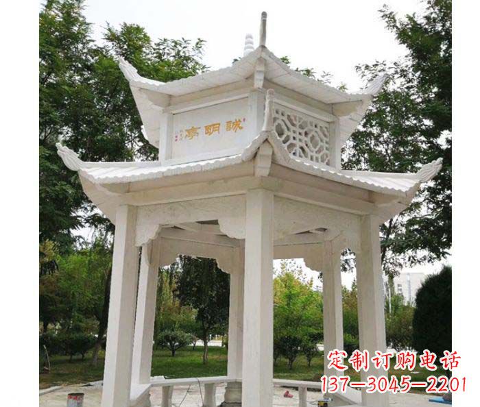 聊城高雅典雅的汉白玉双层六角凉亭石雕