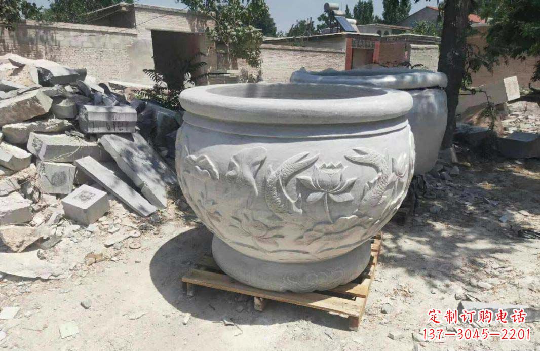 聊城汉白玉水缸,精美完美的雕刻纪念