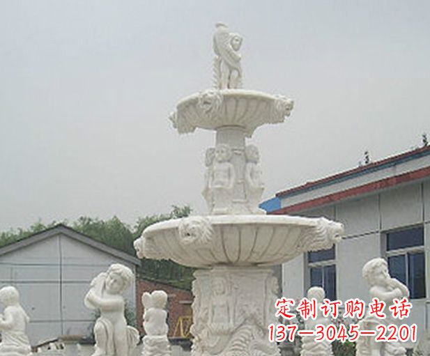 聊城汉白玉天使大型喷泉石雕