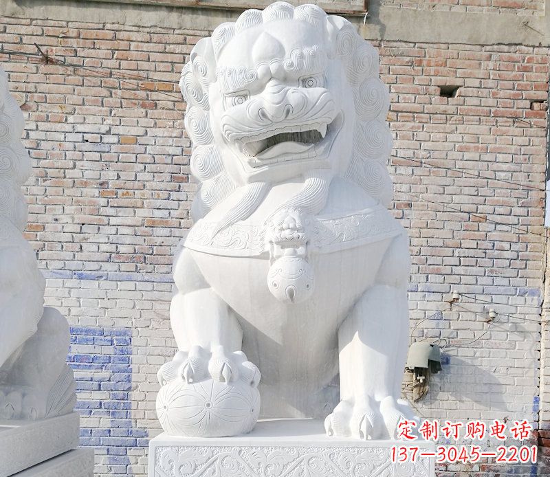 聊城正宗汉白玉狮子门墩雕塑