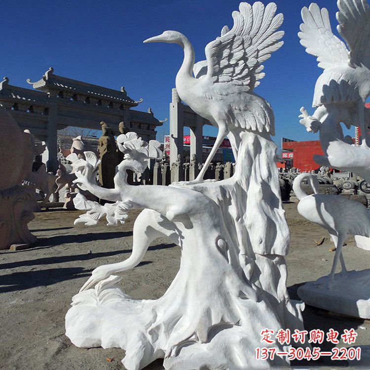 聊城汉白玉仙鹤景观石雕