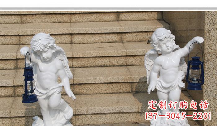 聊城领雕塑-汉白玉小天使公园西方人物路灯石雕