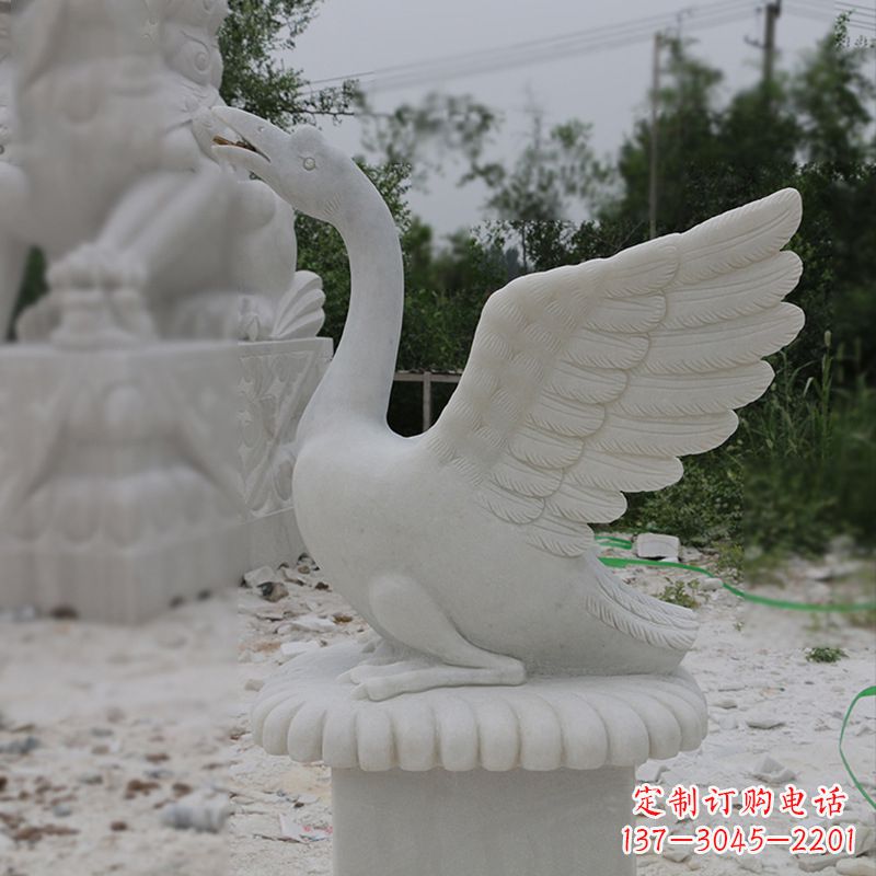聊城精致优雅的汉白玉天鹅喷水雕塑