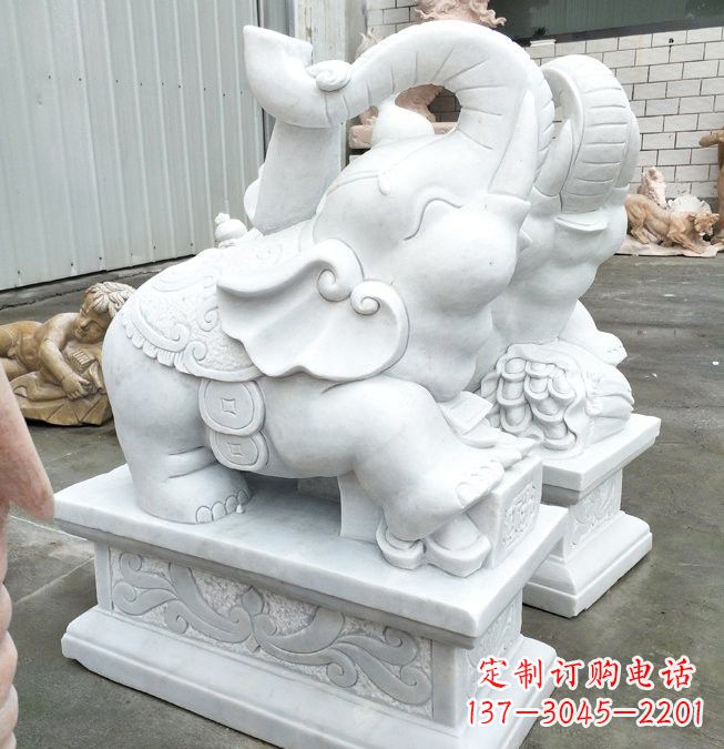 聊城汉白玉招财如意小象石雕