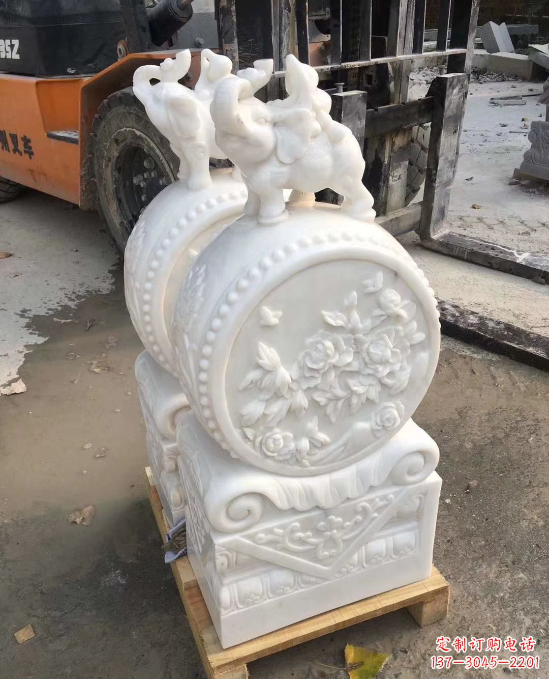 聊城汉白玉招财小象石门墩