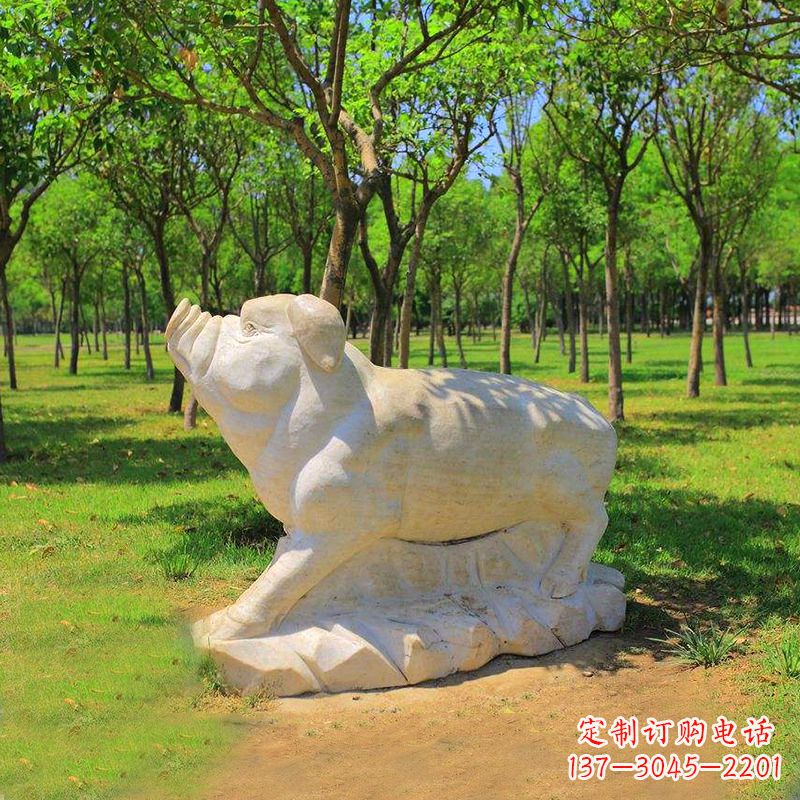 聊城传统十二生肖精美手工猪石雕动物雕塑