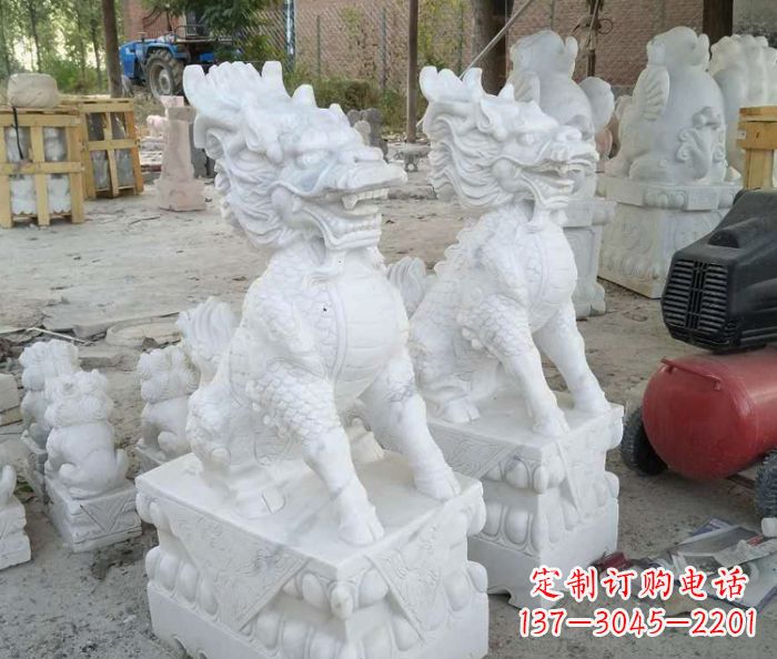 聊城中领雕塑——精美绝伦的汉白玉麒麟门口镇宅石雕