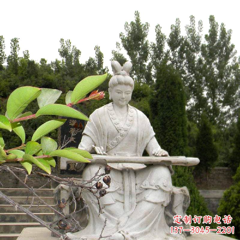 聊城汉末才女蔡文姬弹琴石雕塑-景区园林历史名人雕像