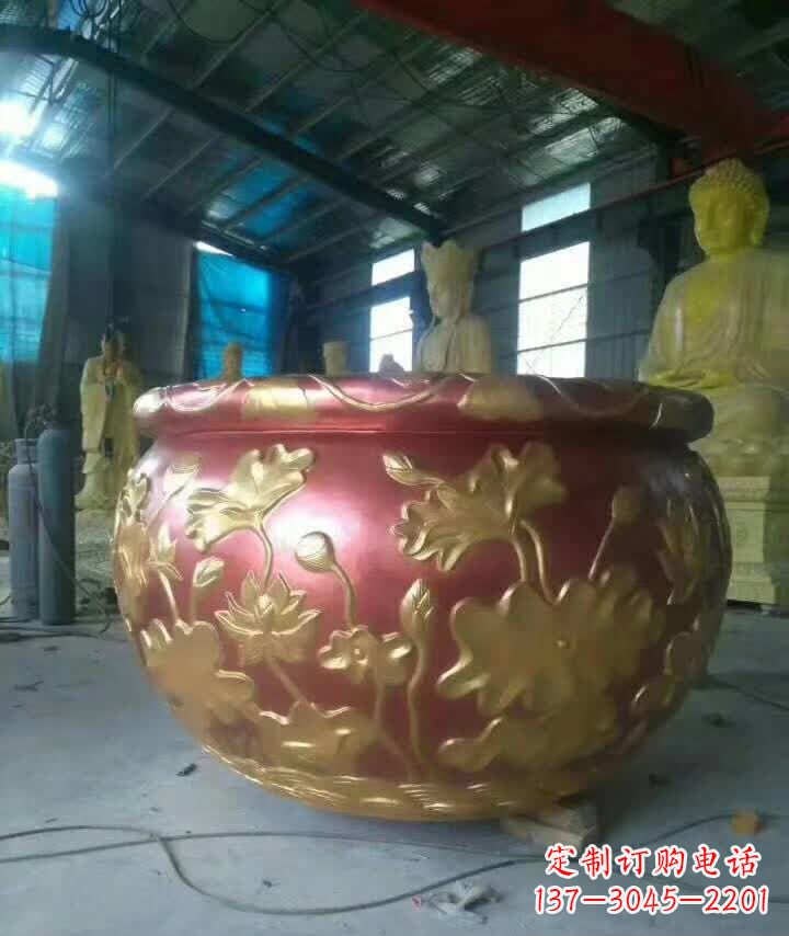 聊城荷花水缸铜雕塑,高雅奢华!