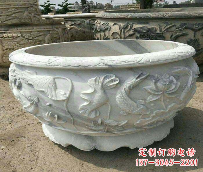 聊城荷花鲤鱼石雕招财水缸