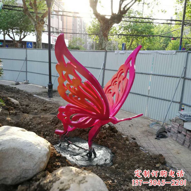 聊城红色不锈钢蝴蝶园林摆件