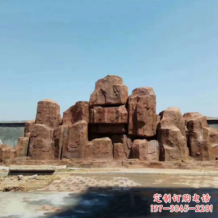 聊城假山雕塑,红色塑石精美制作