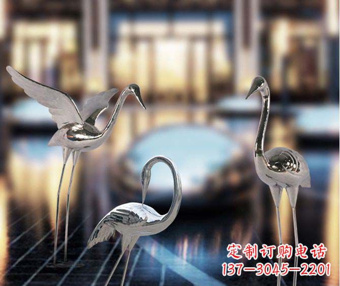 聊城户外镜面不锈钢仙鹤雕塑