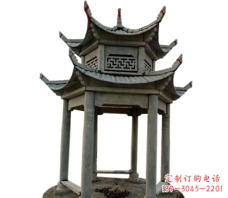 聊城传统双层六角凉亭石雕