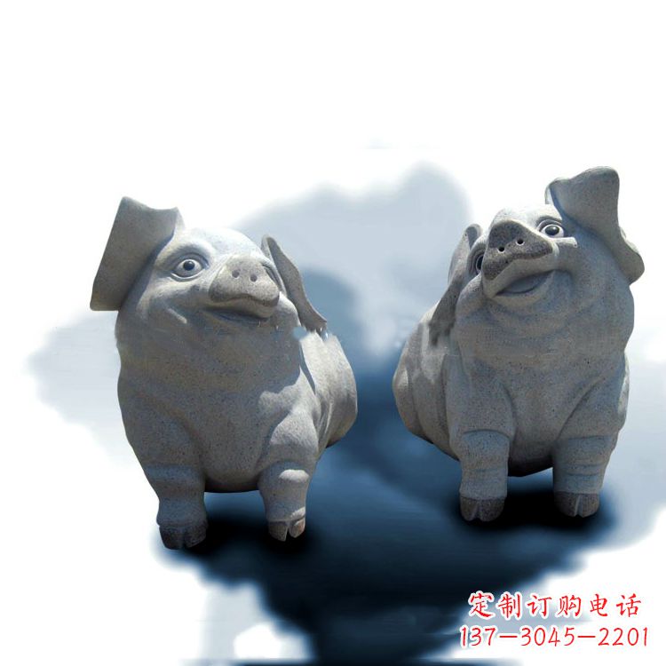 聊城花岗岩石雕猪-可爱的福猪生肖动物雕塑