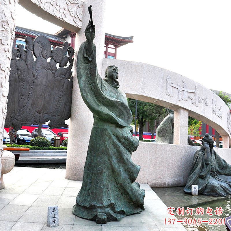 聊城中领雕塑：仿古吴道子铜雕像