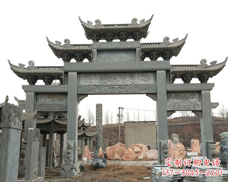 聊城黄冈石雕牌坊--专业定制牌坊雕塑