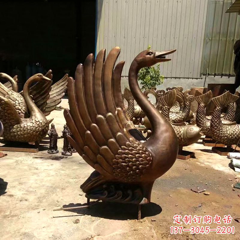 聊城黄铜天鹅雕塑-纯铜铸造喷水天鹅喷泉雕塑