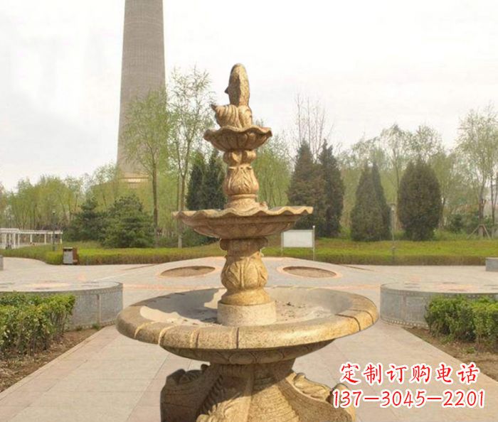 聊城黄锈石三层喷泉公园石雕