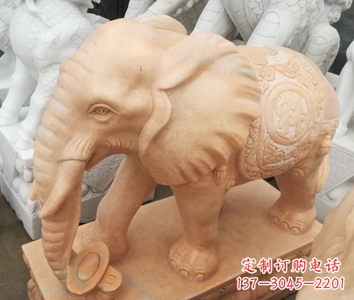 聊城吉祥如意大象晚霞红门口石雕 (6)