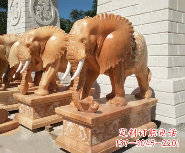 聊城吉祥如意大象晚霞红门口石雕 (3)
