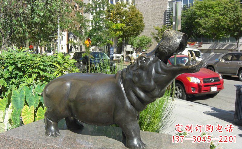聊城精美细腻的街边河马铜雕