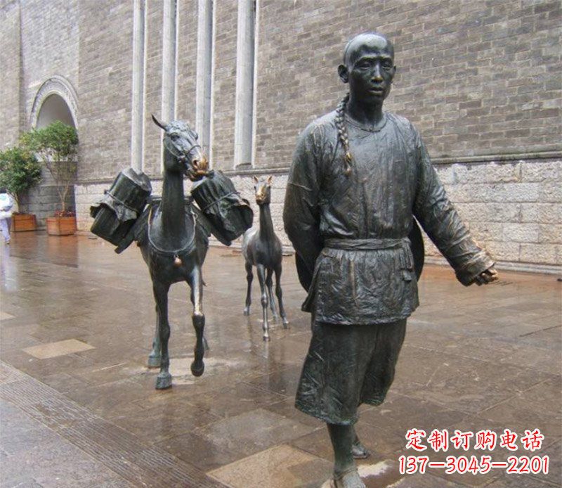 聊城中领雕塑专业定制古代人物小品毛驴铜雕