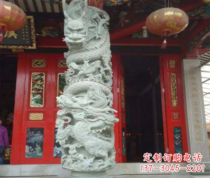 聊城精美的大理石龙柱雕塑