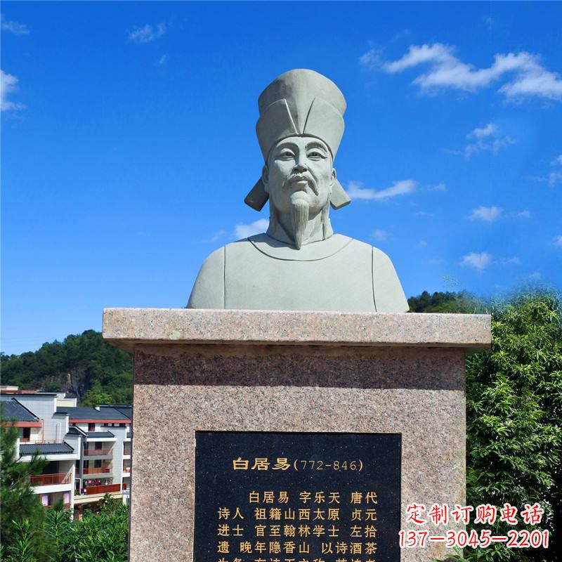 聊城景区公园历史名人唐代现实主义诗人白居易石雕头像