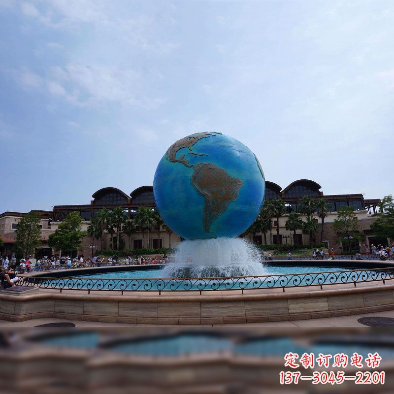 聊城视觉奇景,不锈钢水景喷泉地球仪雕塑
